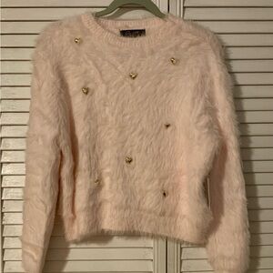 Super Soft Pale Pink Sweater with Gold Heart Details Sz M